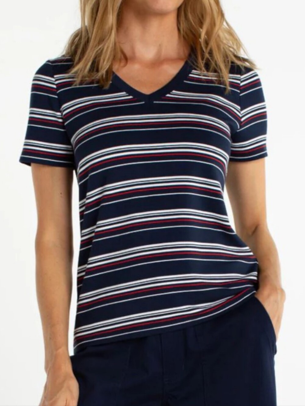 Liverpool Short Sleeve V-Neck Knit Tee - L